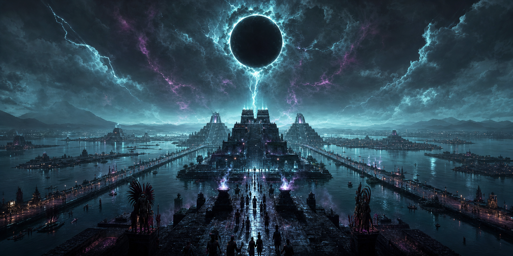 Tenochtitlan beneath an impossible eclipse